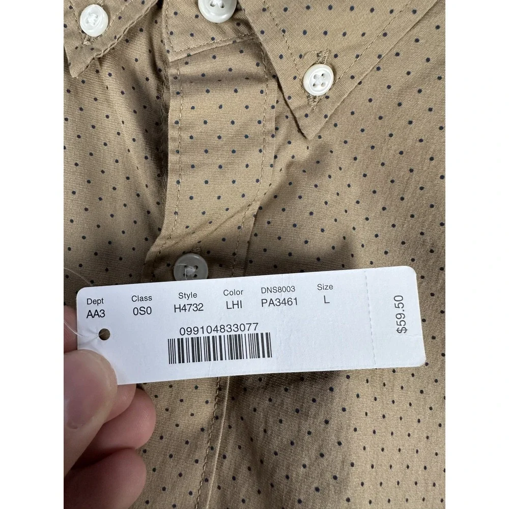 J Crew Shirt Mens Large Taupe Brown Cotton Geometric Dot Minimalist Office New